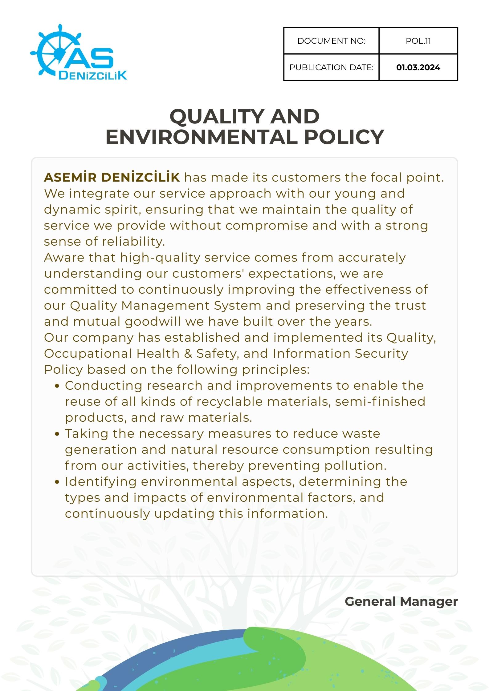 QUALITY AND ENVIRONMENTAL POLICY